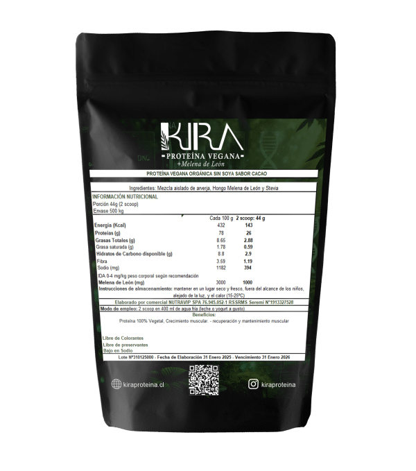 KIRA Proteína sabor CACAO 500g - Imagen 2