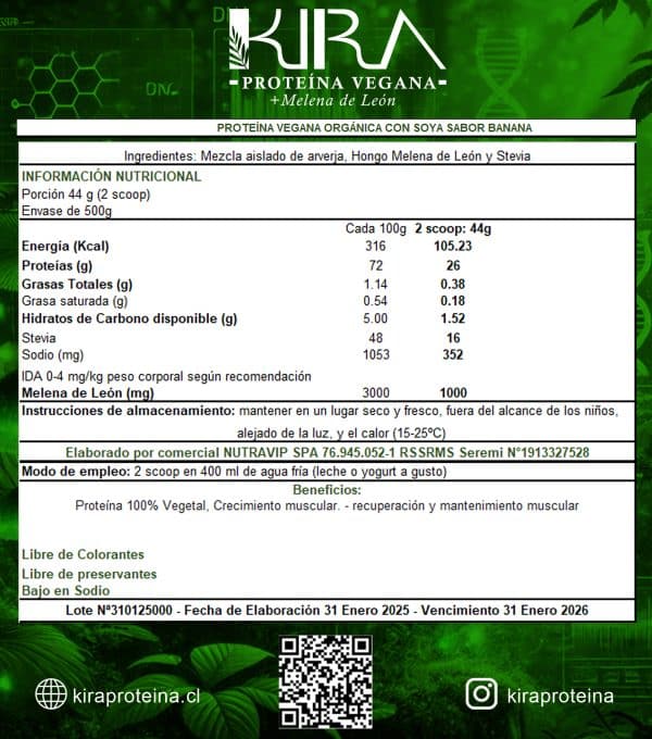 KIRA Proteína sabor BANANA 500g - Imagen 3