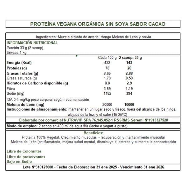 KIRA Proteína sabor CACAO 1KG - Imagen 2